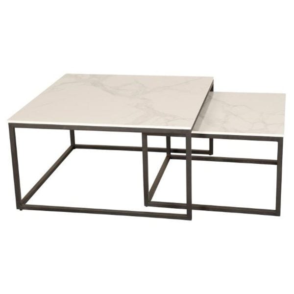 Tiana Ceramic Square Nesting Coffee Tables In White | Bed Sava