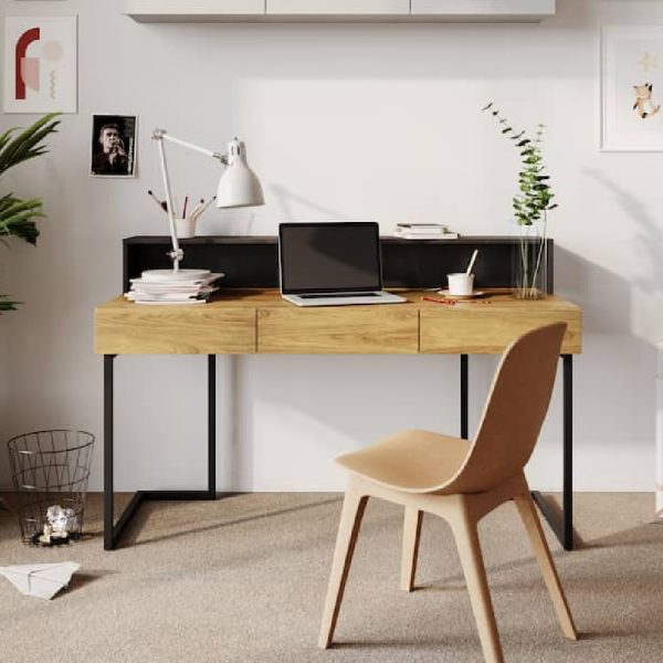 Tifton Wooden Laptop Desk With 3 Drawers In Oak | Bed Sava