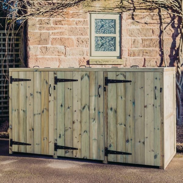 Tilburg Wooden Garden Triple Bin Store In Natural | Bed Sava