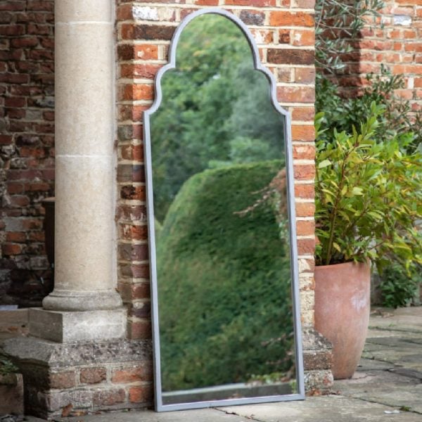 Tillman Outdoor Curved Arc Mirror In Vintage Grey | Bed Sava