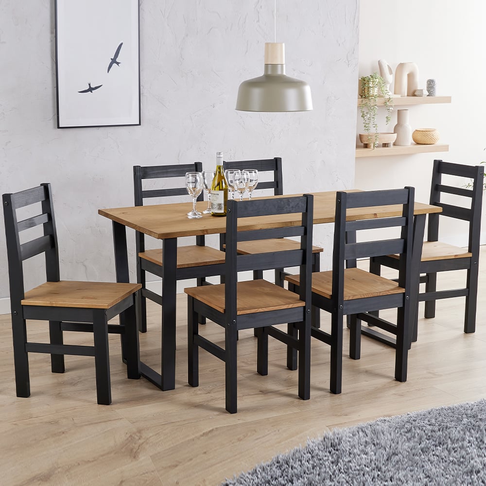 Tilston Large Wooden Dining Table With 6 Chairs In Oak And Black