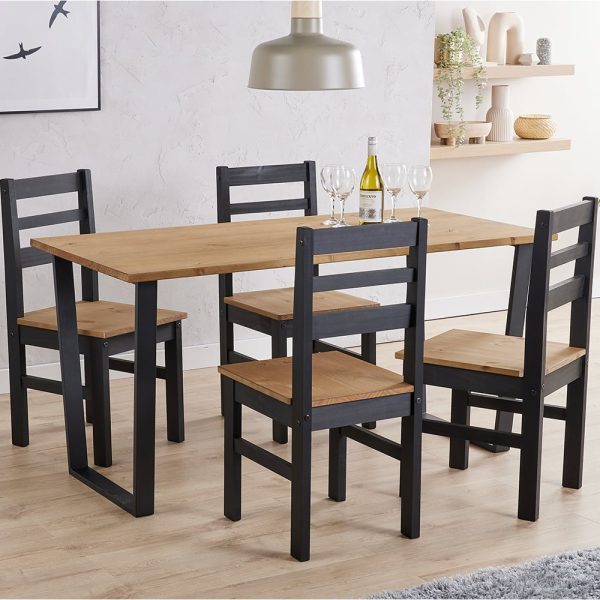 Tilston Large Wooden Dining Table With 4 Chairs In Oak And Black | Bed Sava