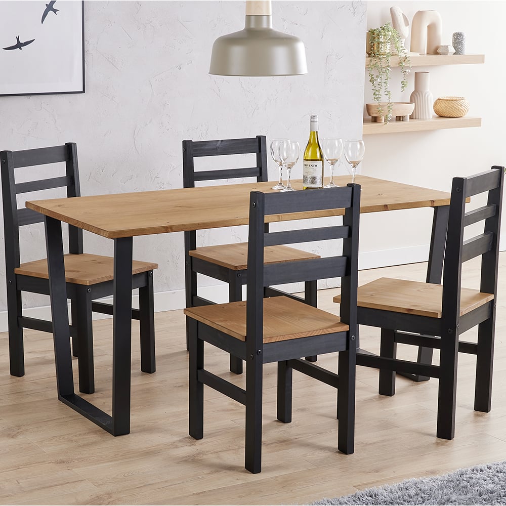 Tilston Large Wooden Dining Table With 4 Chairs In Oak And Black