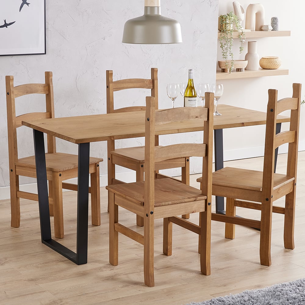 Tilston Large Wooden Dining Table With 4 Chairs In Oak