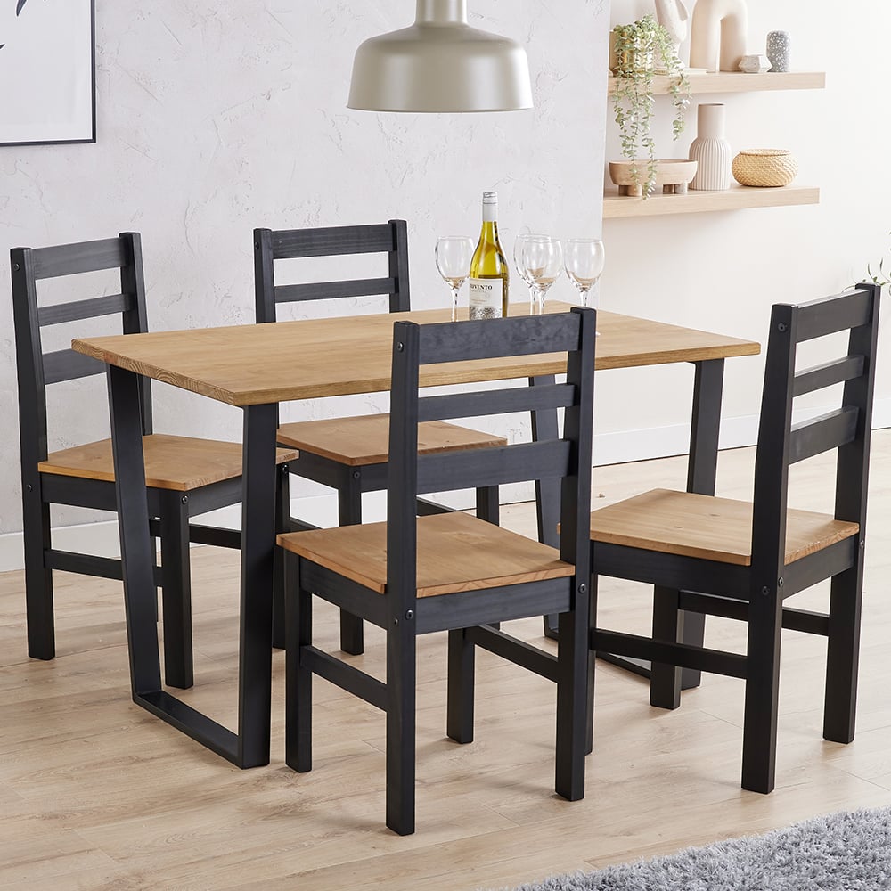 Tilston Small Wooden Dining Table With 4 Chairs In Oak And Black
