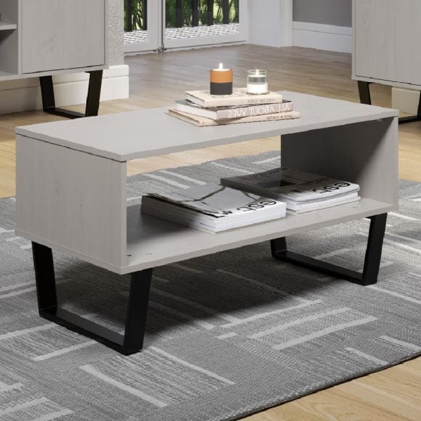 Tilston Wooden Coffee Table With Undershelf In White And Black | Bed Sava