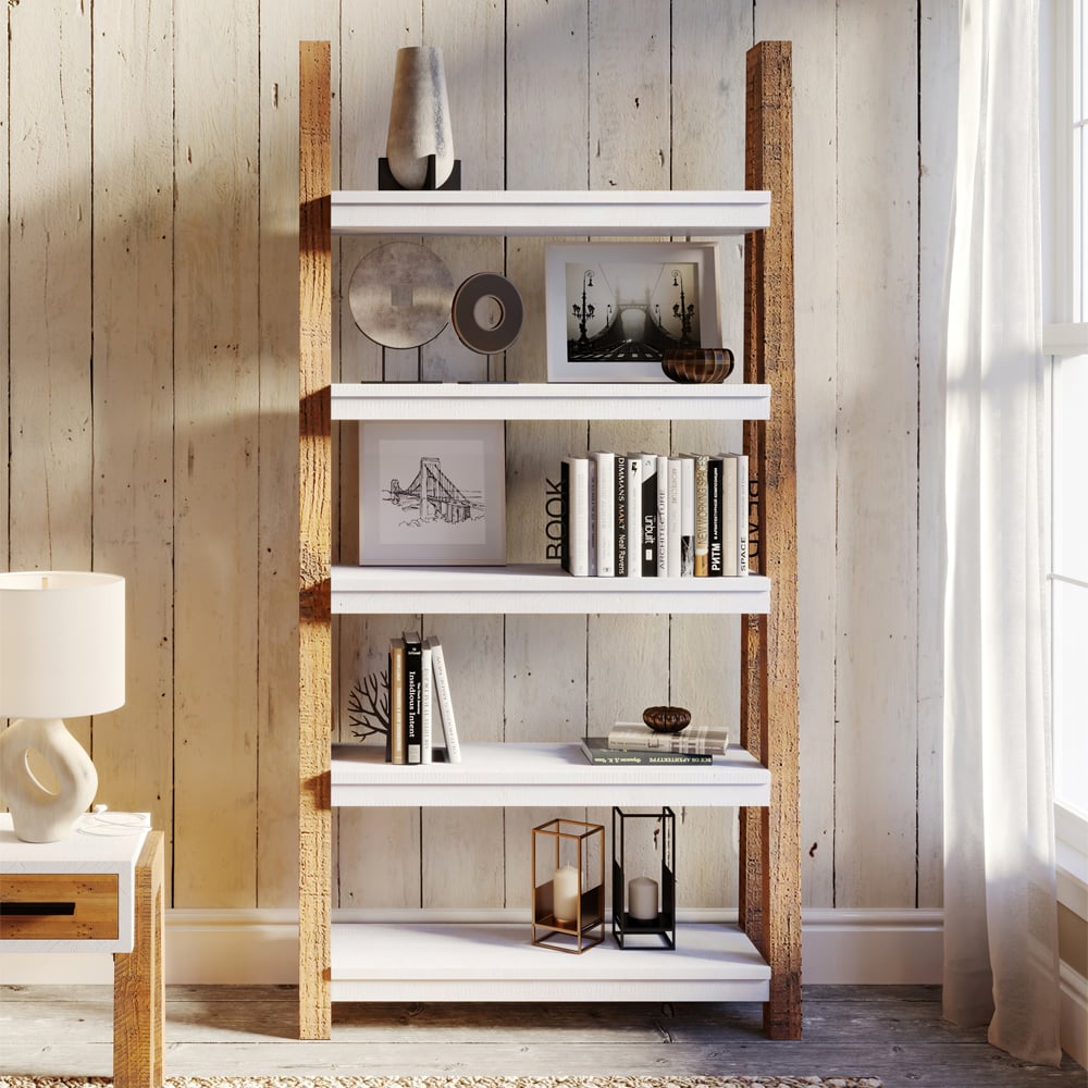 Timmins Wooden Bookcase With 5 Shelves In White And Oak