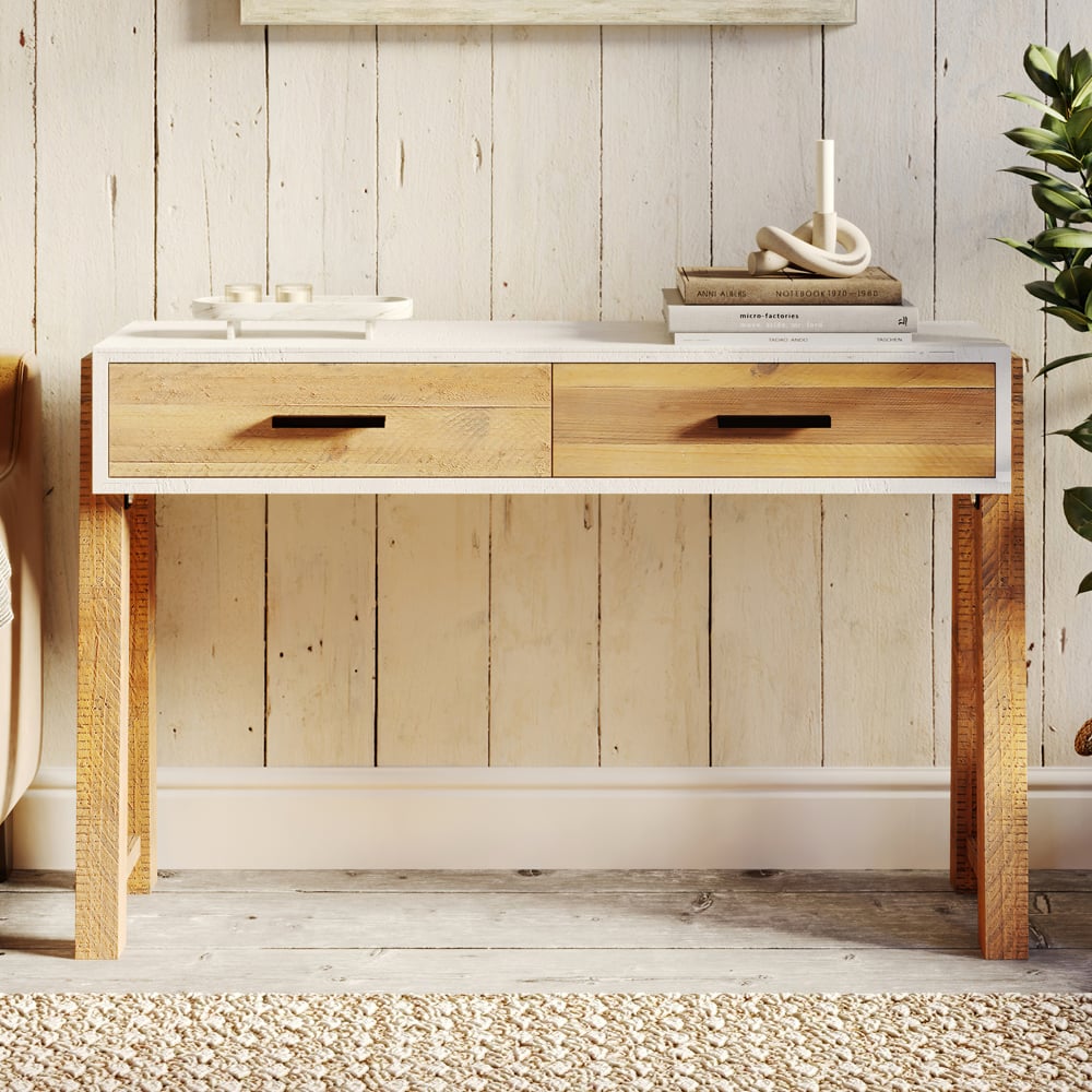 Timmins Wooden Console Table With 2 Drawers In White And Oak