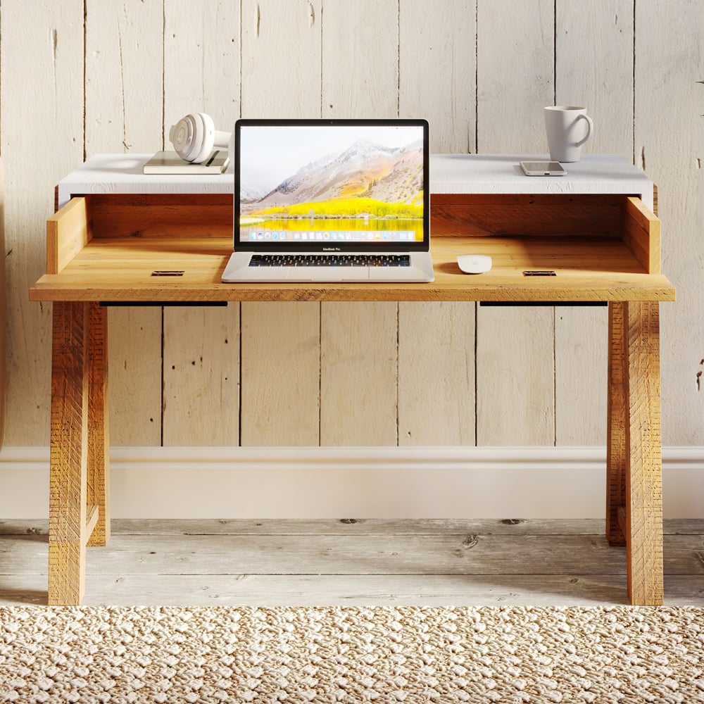 Timmins Wooden Laptop Desk With 1 Flip Door In White And Oak
