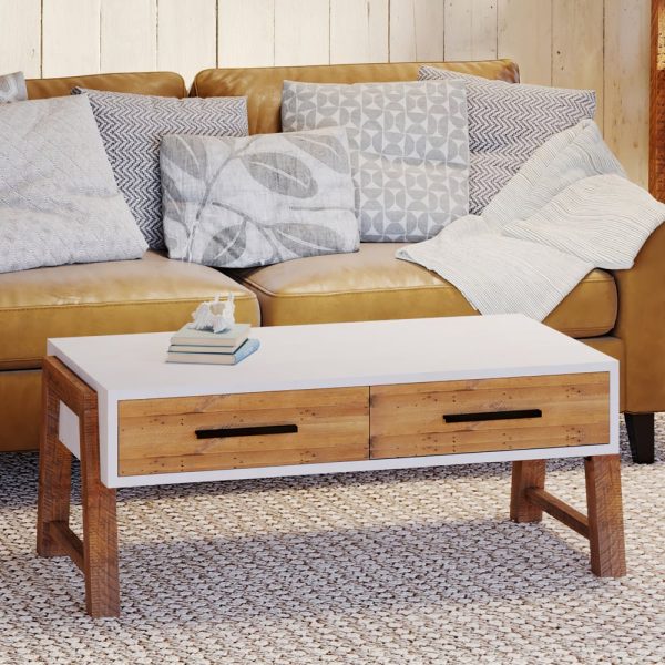 Timmins Wooden Rectangular Coffee Table In White And Oak | Bed Sava