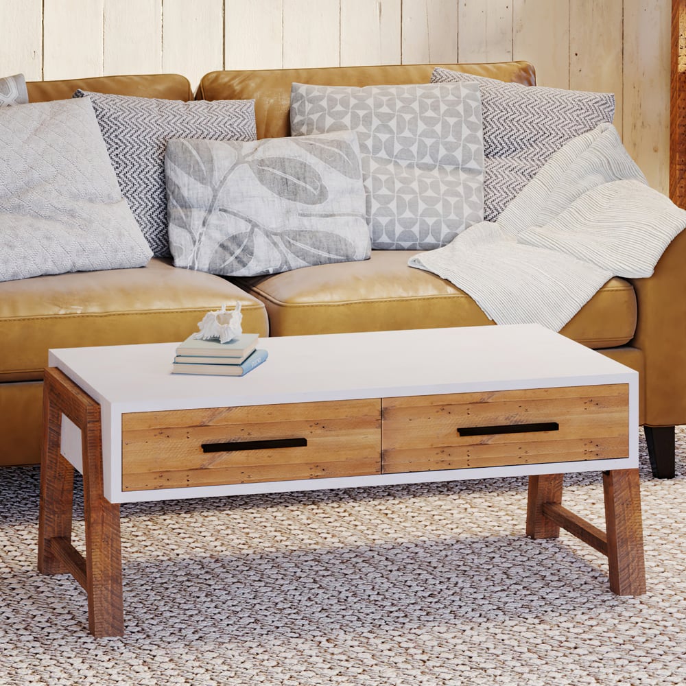 Timmins Wooden Rectangular Coffee Table In White And Oak