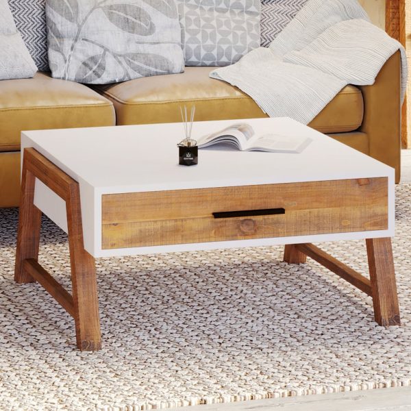 Timmins Wooden Square Coffee Table In White And Oak | Bed Sava