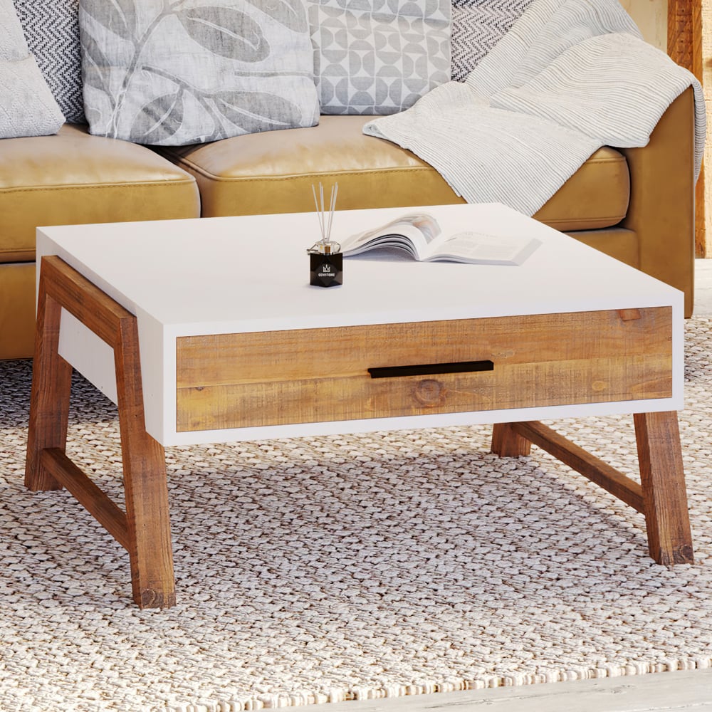 Timmins Wooden Square Coffee Table In White And Oak