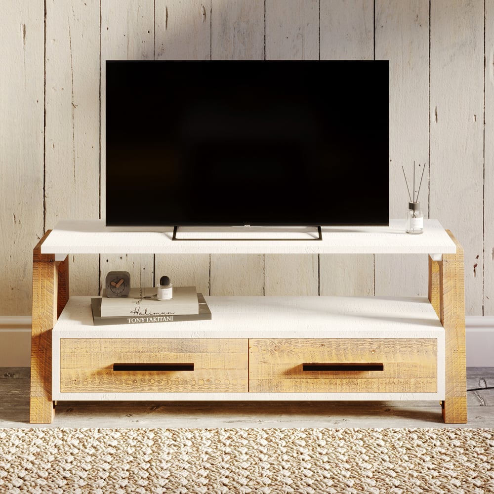 Timmins Wooden TV Stand With 2 Drawers In White And Oak
