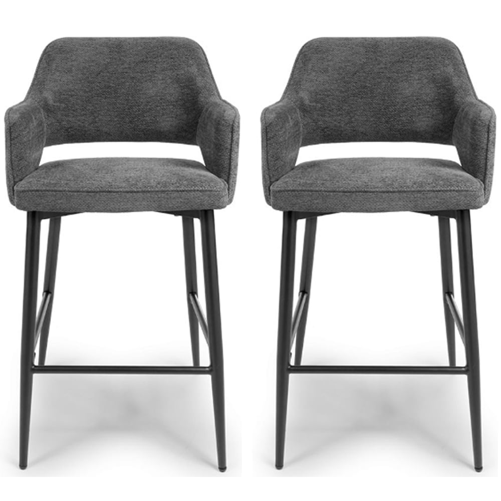 Tipton Dark Grey Fabric Bar Chairs In Pair