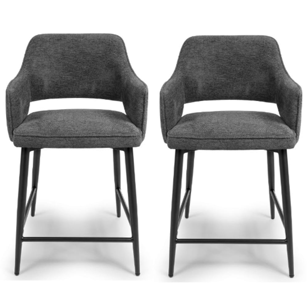 Tipton Dark Grey Fabric Counter Bar Chairs In Pair