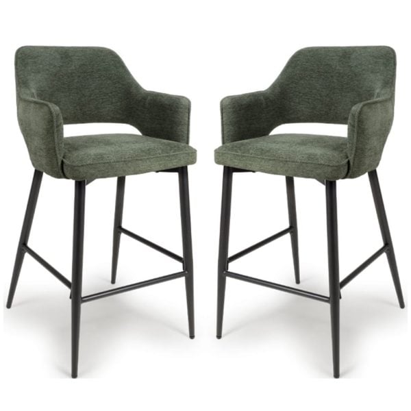 Tipton Green Fabric Bar Chairs In Pair | Bed Sava
