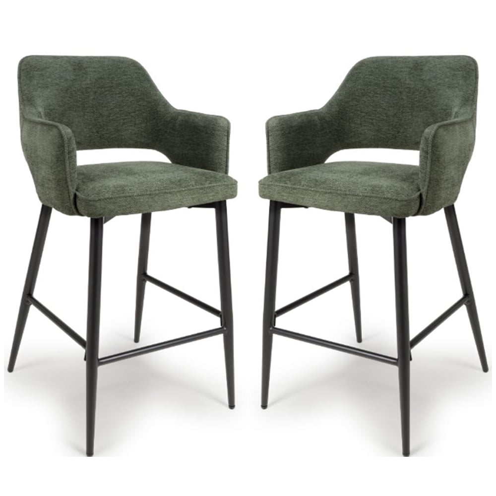 Tipton Green Fabric Bar Chairs In Pair
