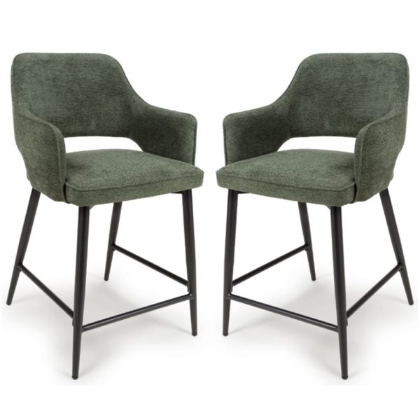 Tipton Green Fabric Counter Bar Chairs In Pair | Bed Sava