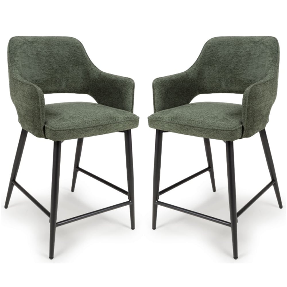 Tipton Green Fabric Counter Bar Chairs In Pair