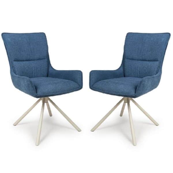 Tirana Blue Fabric Dining Chairs In Pair | Bed Sava