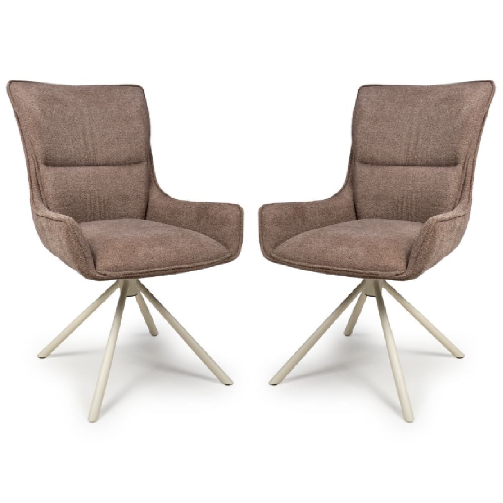 Tirana Coffee Fabric Dining Chairs In Pair