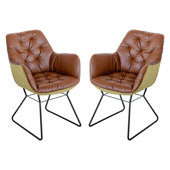 Titania Brown Two Tone Faux Leather Dining Chairs In Pair