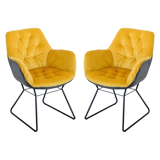 Titania Yellow Two Tone Faux Leather Dining Chairs In Pair