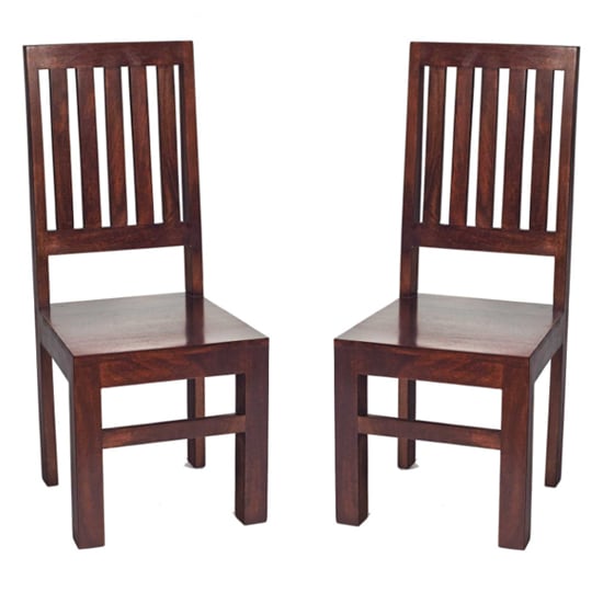Tivat Dark Mahogany Mango Wood Slat Back Dining Chairs In Pair