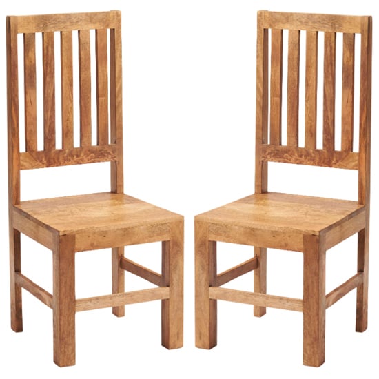 Tivat Light Mahogany Mango Wood Slat Back Dining Chairs In Pair