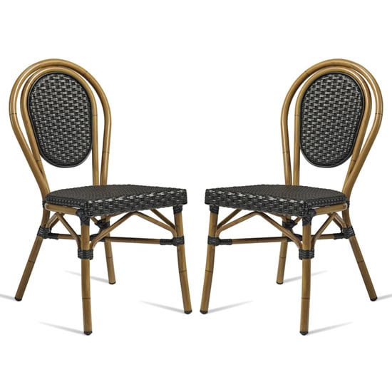 Toller Outdoor Black Aluminium Cane Effect Dining Chair In Pair