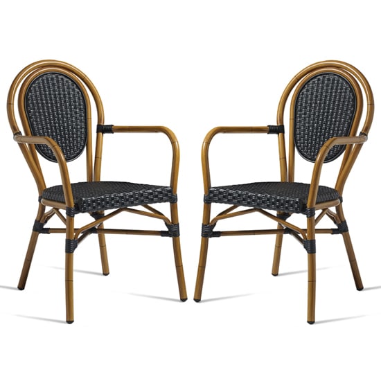 Toller Outdoor Black Aluminium Cane Effect Armchairs In Pair