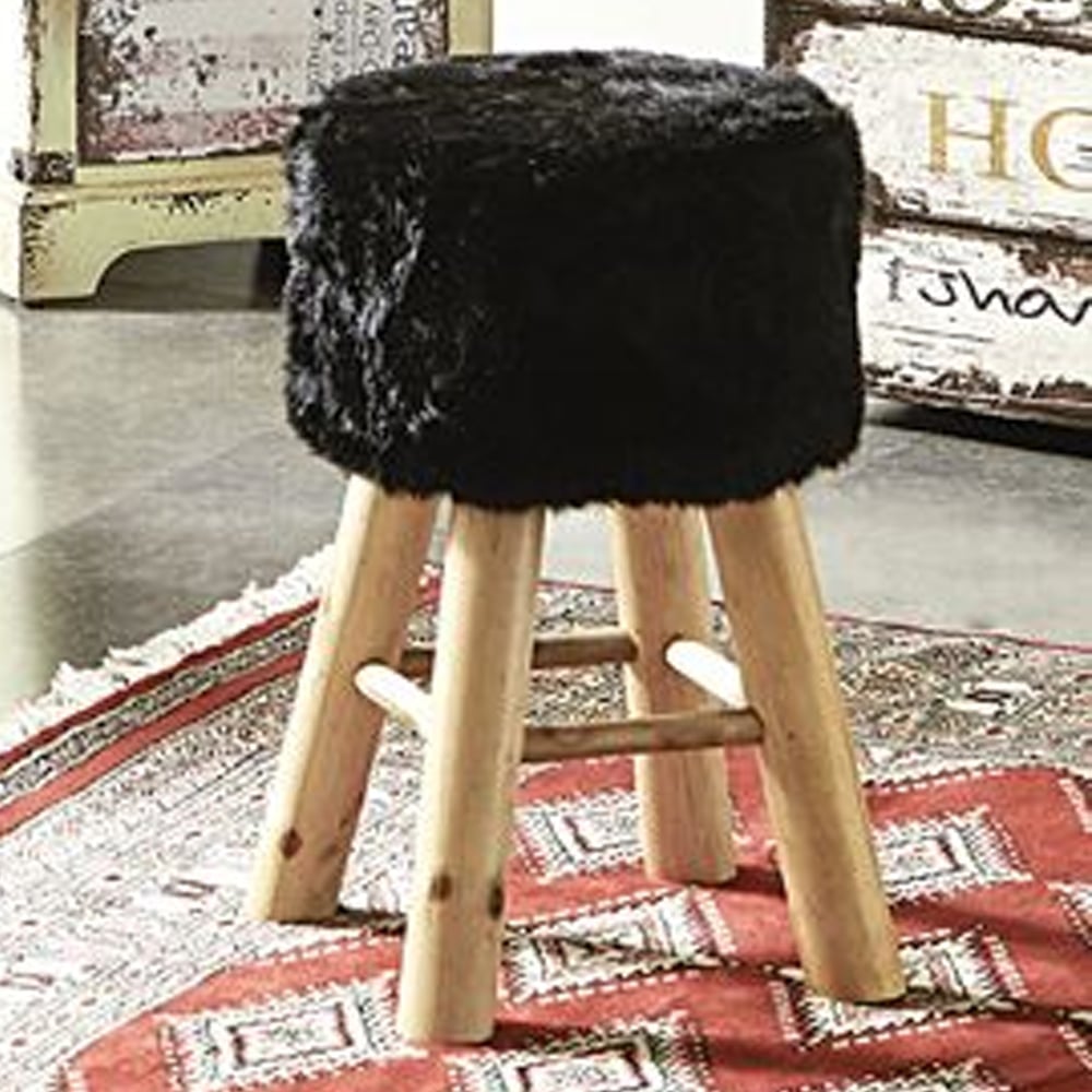 Tomball Textile Fabric Round Stool Oak Legs In Black