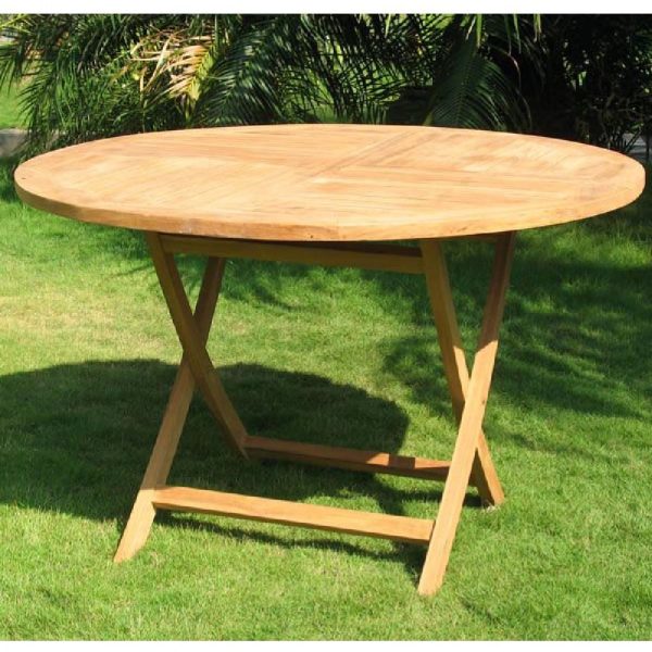 Tooele Large Wooden Round Dining Table In Teak | Bed Sava