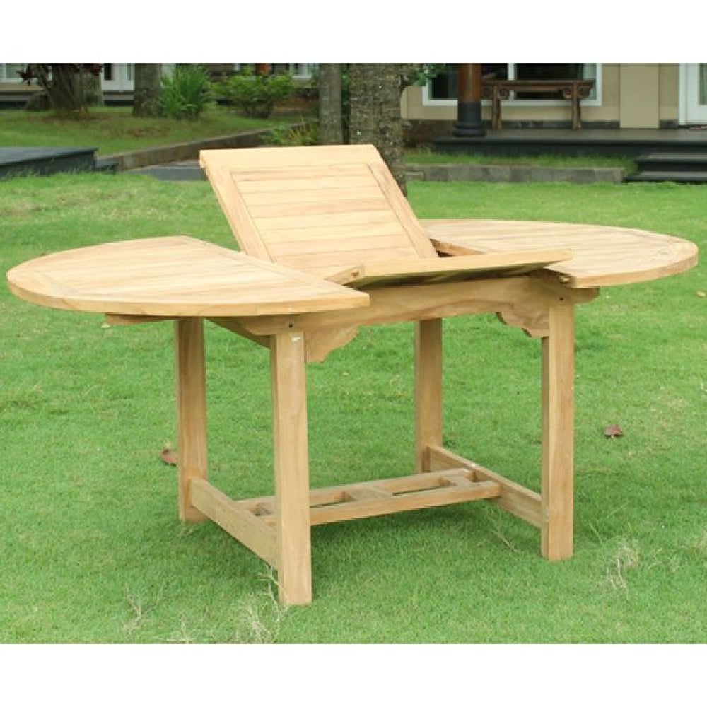 Tooele Wooden Round Extending Dining Table In Teak