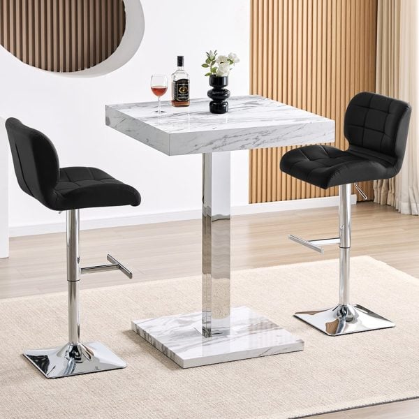 Topaz Filo Effect Gloss Bar Table With 2 Candid Black Stools | Bed Sava