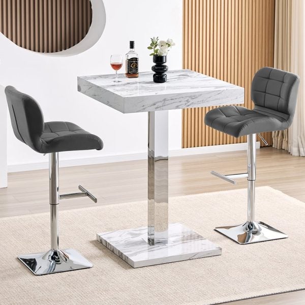 Topaz Filo Effect Gloss Bar Table With 2 Candid Grey Stools | Bed Sava
