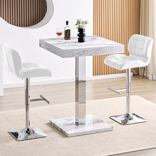 Topaz Filo Effect Gloss Bar Table With 2 Candid White Stools | Bed Sava