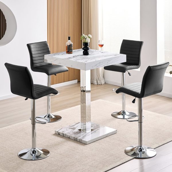 Topaz Filo Effect Gloss Bar Table With 4 Ripple Black Stools | Bed Sava