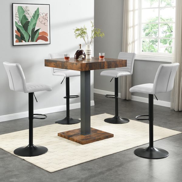 Topaz Rustic Oak Bar Table With Black Base 4 Ripple White Stools | Bed Sava