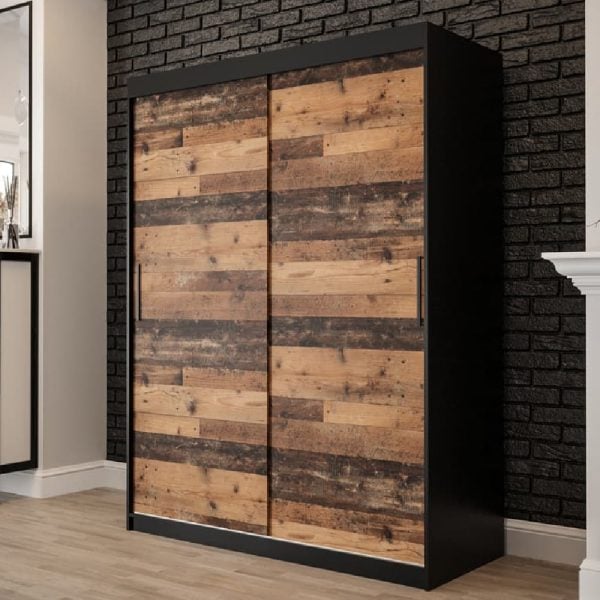 Topeka Wooden 150cm Wardrobe With 2 Sliding Doors In Dark Oak | Bed Sava