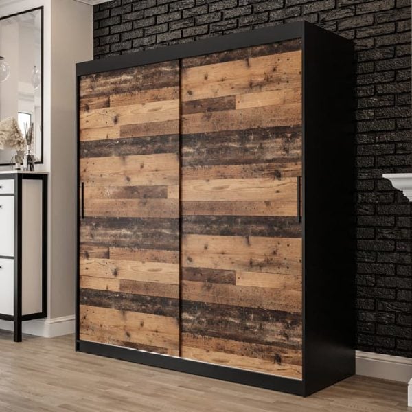 Topeka Wooden 180cm Wardrobe With 2 Sliding Doors In Dark Oak | Bed Sava