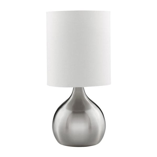 Touch Ivory Fabric Shade Table Lamp In Satin Silver | Bed Sava
