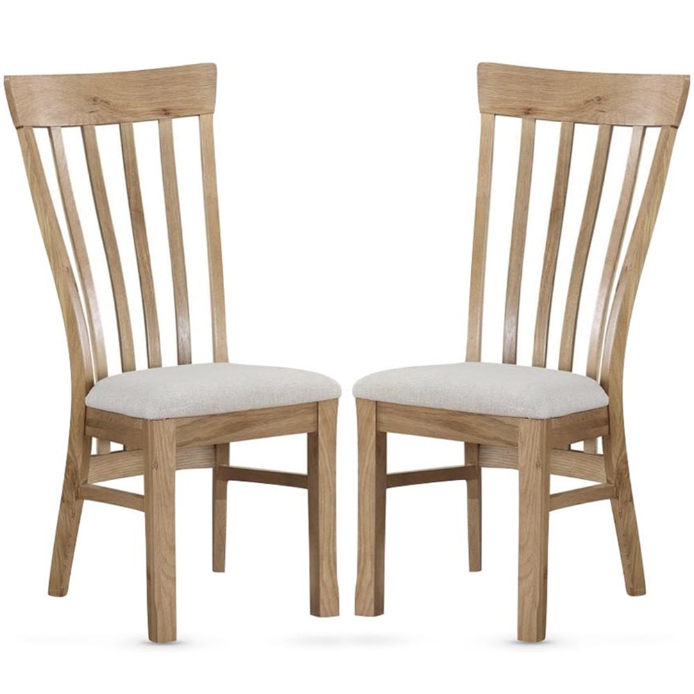 Trevino Oak Wooden Dining Chairs With Fabric Seat In Pair