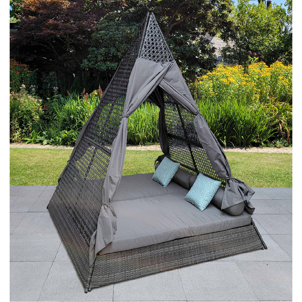 Troutman Rattan Garden Daybed In Grey
