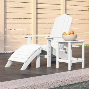Troy Garden HDPE Armchair With Footstool And Table In White | Bed Sava
