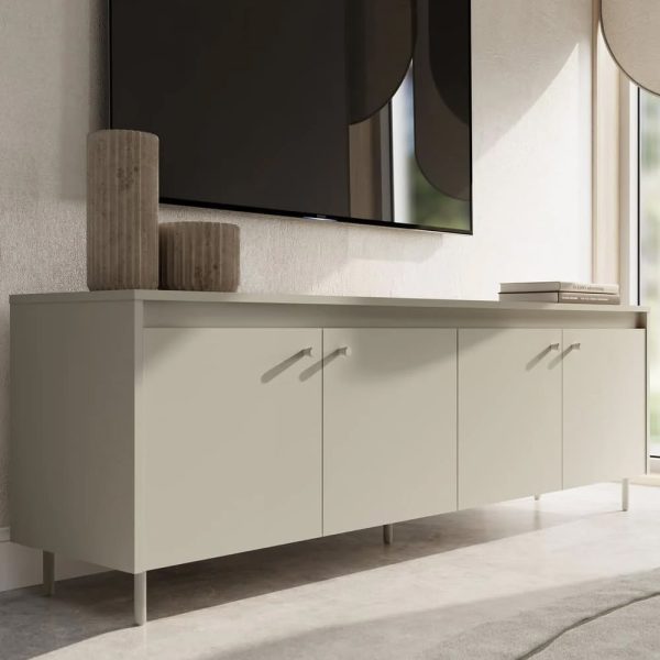 Truckee Wooden TV Stand With 4 Doors In Cashmere | Bed Sava