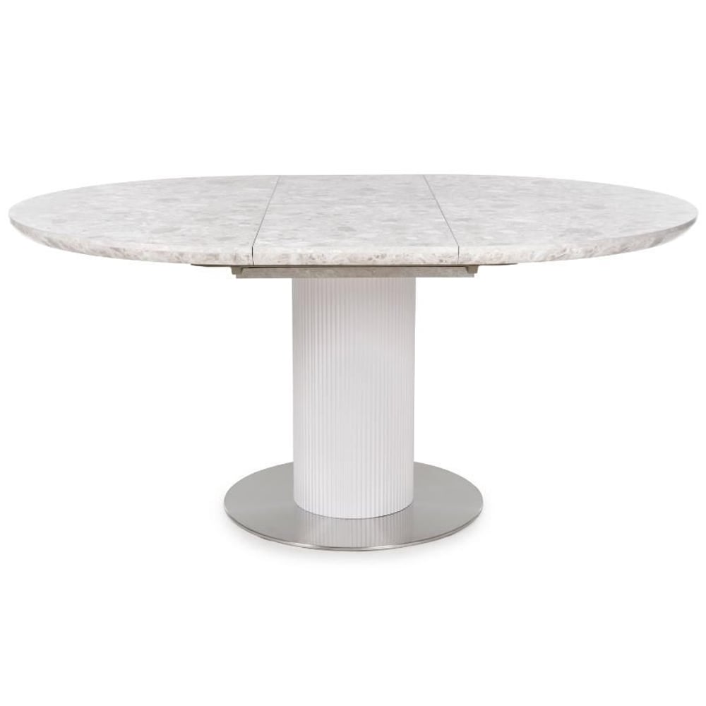 Tupelo Wooden Round Extending Dining Table In White Marble Effect
