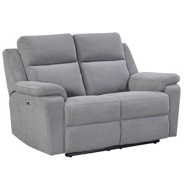 Tyrone Fabric Electric Recliner 2 Seater Sofa In Stone | Bed Sava