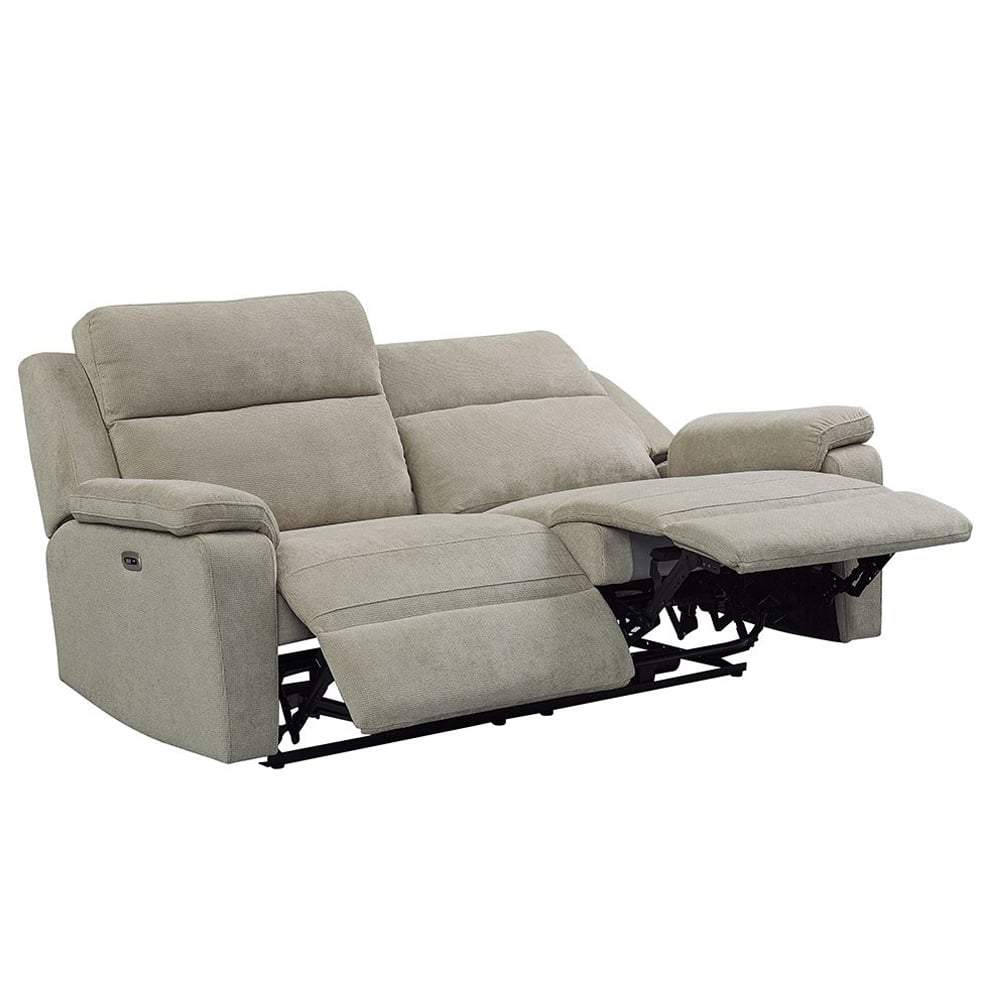 Tyrone Fabric Electric Recliner 3 Seater Sofa In Taupe